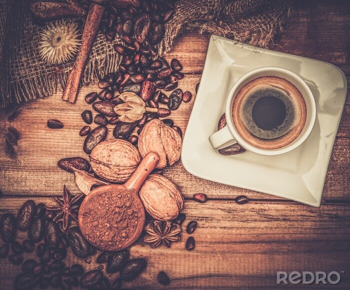 Tableau  Grains de café, cannelle et noix