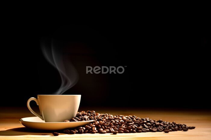 Tableau  Grains de café et tasse fumante