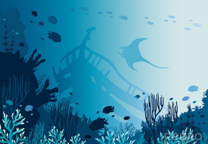 Tableau  Graphique bleu avec fond marin