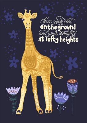 Tableau  Graphiques avec une girafe et des fleurs