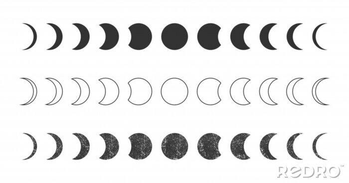 Tableau  Graphiques en noir et blanc représentant les phases de la lune