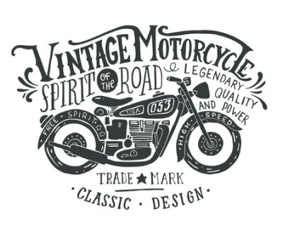 Tableau  Graphisme typographique rétro avec une moto