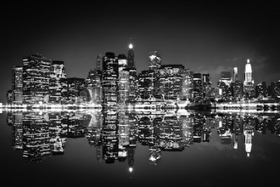 Tableau  Gratte-ciel de New York la nuit, noir et blanc