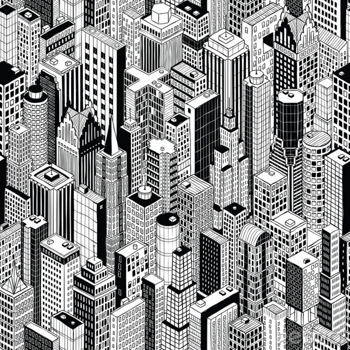 Tableau  Gratte-ciel, ville, seamless, modèle, grand