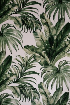 Tableau  green leaves paper wall simulating the jungle