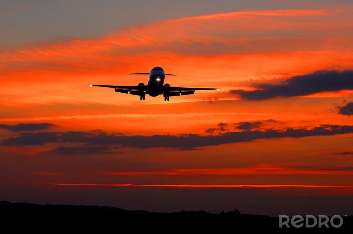 Tableau  gros avion s'apprêtait à atterrir