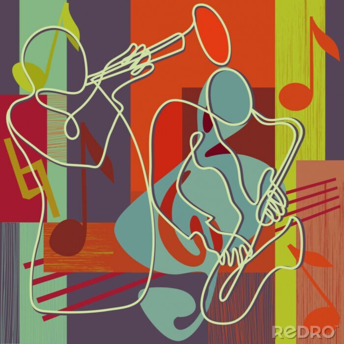Tableau  Groupe de jazz abstrait et coloré