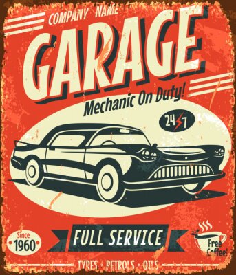 Grunge rétro signe de voiture de service. Vector illustration.