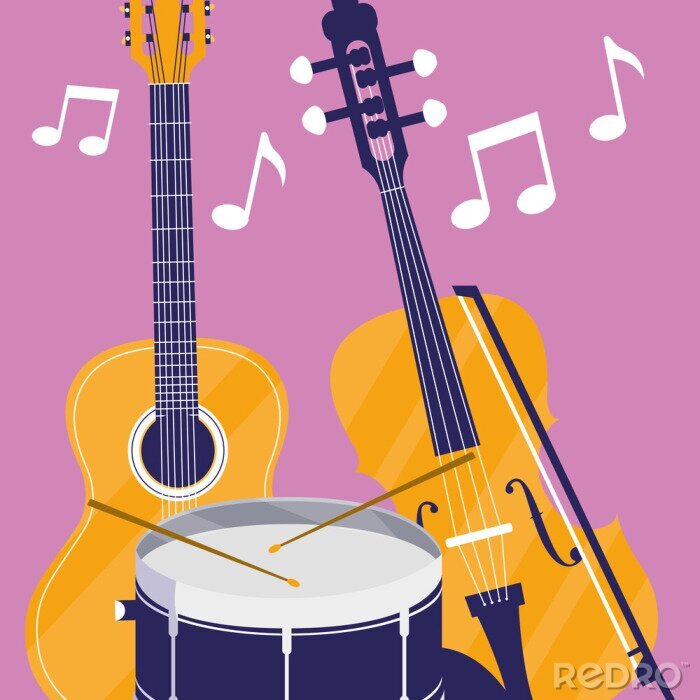 Tableau  guitar and fiddle instruments musical