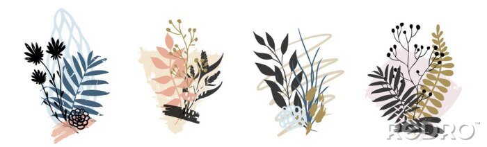 Tableau  Hand drawn vector abstract tropical leaves background isolated on white. Vector