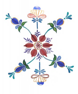 Tableau  hand drawn watercolor floral ornament in scandinavian style