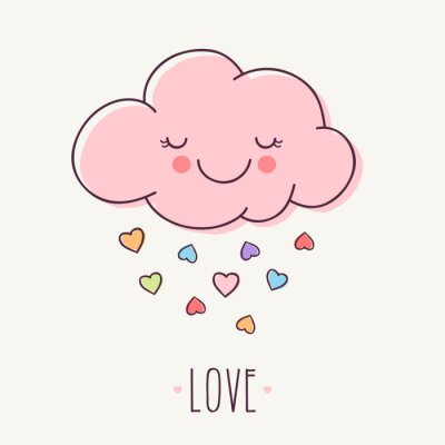 Tableau  Hand gezeichnete rosa Liebe-Wolke