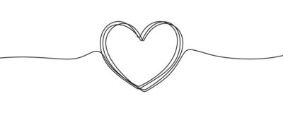 Tableau  Heart sketch doodle, vector hand drawn heart in tangled thin line thread divider isolated on white background. Wedding love, Valentine day, birthday or charity heart, scribble shape design