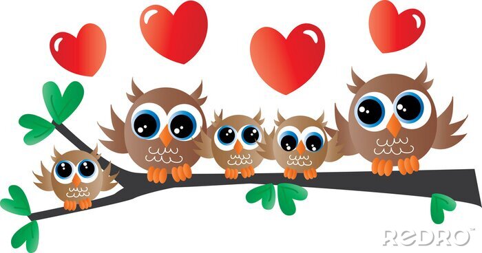 Tableau  Hiboux sur une branche avec des coeurs