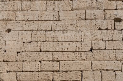 Tableau  Hieroglyphic carvings on an ancient egyptian temple wall