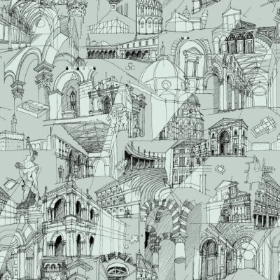 Tableau  Historique Architecture italienne Collage, seamless