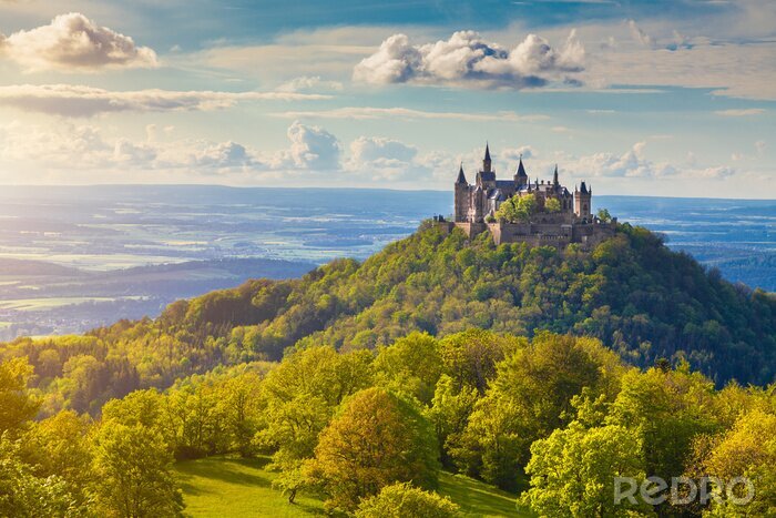 Tableau  Hohenzollern, château, Coucher soleil, Bade-Wurtemberg, Allemagne
