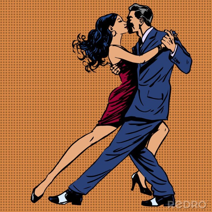 Tableau  homme et la femme baiser danser le tango pop art