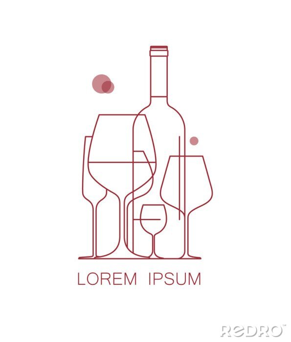 Tableau  Icône, logo pour la carte des vins, dégustation, menu du restaurant. Un ensemble de verres à vin et une bouteille de vin. Style linéaire moderne. Illustration vectorielle