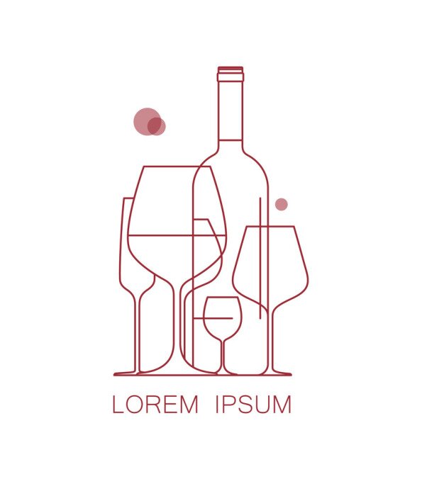 Tableau  Icône, logo pour la carte des vins, dégustation, menu du restaurant. Un ensemble de verres à vin et une bouteille de vin. Style linéaire moderne. Illustration vectorielle