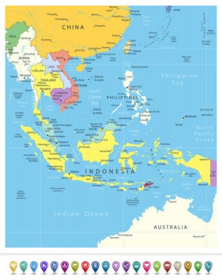 Tableau  Icônes de carte et de navigation politiques de l'Asie du Sud-Est