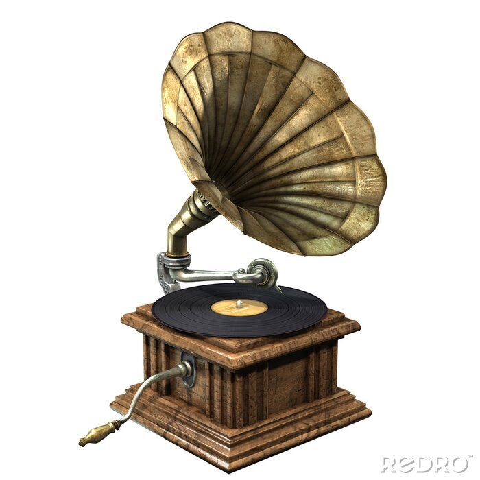 Tableau  Illustration 3D de gramophone classique et vintage isolé sur fond blanc