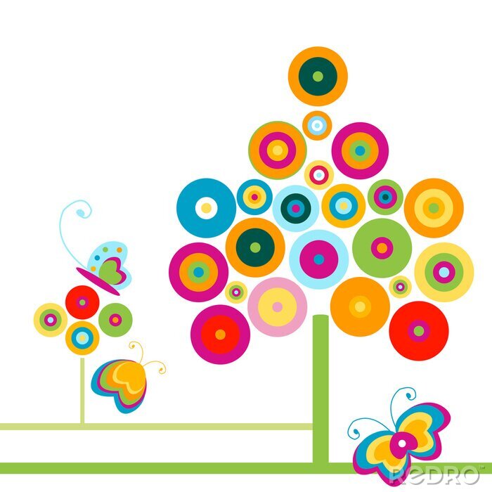 Tableau  Illustration arc-en-ciel abstraite avec des papillons