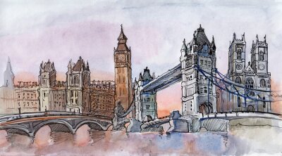 Tableau  Illustration avec des monuments de Londres