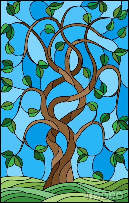 Tableau  Illustration avec un arbre ressemblant à un vitrail