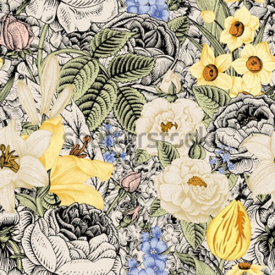 Tableau  Illustration colorée avec des fleurs