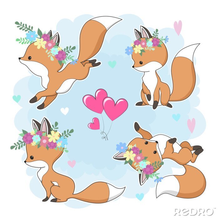 Tableau  Illustration de dessin animé dessiné à la main de renard roux vecteur