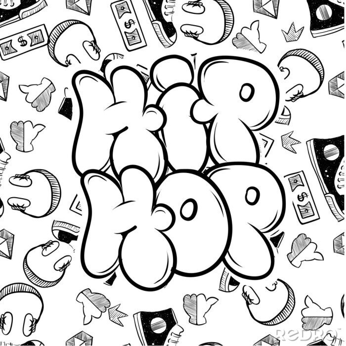 Tableau  illustration de fête de musique hip hop dans le style graffiti, lettrage logo, vecteur. Typographie pour affiche, t-shirt ou autocollants