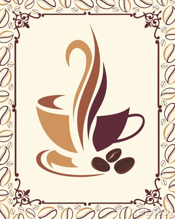 Tableau  Illustration de la tasse et des grains de café