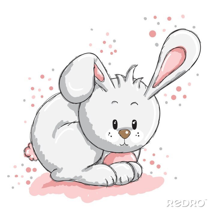 Tableau  Illustration de lapin pelucheux blanc et rose pour les enfants