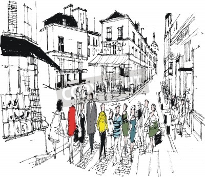 Tableau  Illustration de Montmartre scène de café, Paris France