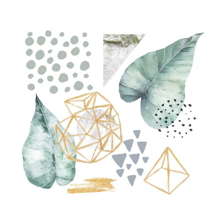 Tableau  Illustration dessinée avec des éléments d'aquarelle et de marbre. Design scandinave.