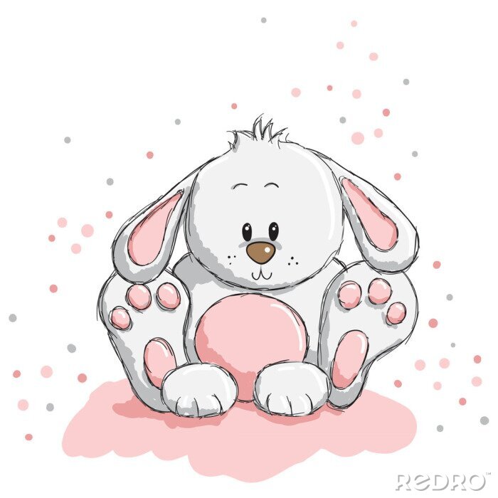 Tableau  Illustration mignonne de lapin blanc et rose pour des enfants