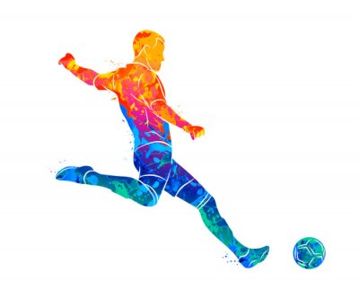 Illustration multicolore d'un joueur de football tapant dans un ballon