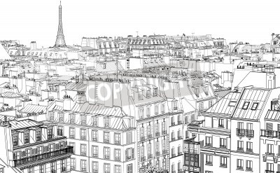 Tableau  illustration of roofs in Paris at night