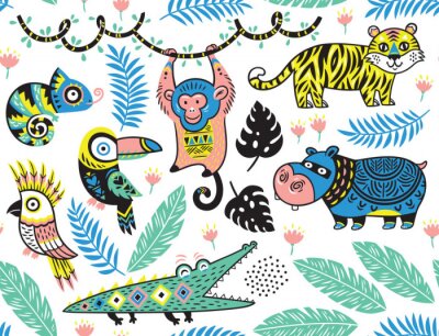 Illustration originale des habitants de la jungle avec des animaux