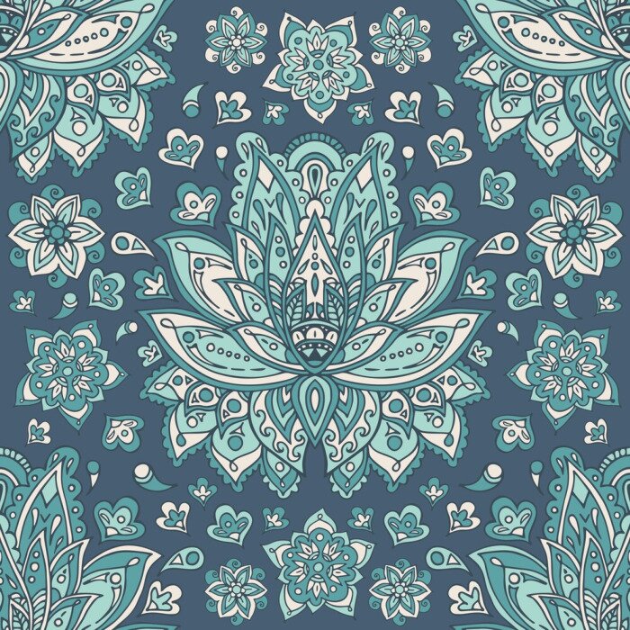 Tableau  Illustration vectorielle Symbole de hamsa indien dessinés à la main. Modèle sans couture floral vintage avec des fleurs de fantaisie.