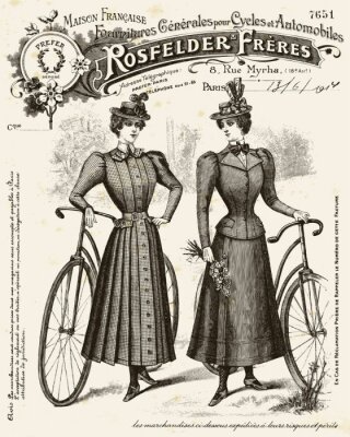 Illustration vintage de femmes avec des bicyclettes