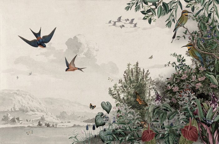 Tableau  Illustration vintage de plantes sauvages et d'oiseaux