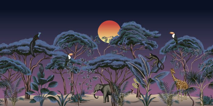 Tableau  Illustration vintage représentant la jungle