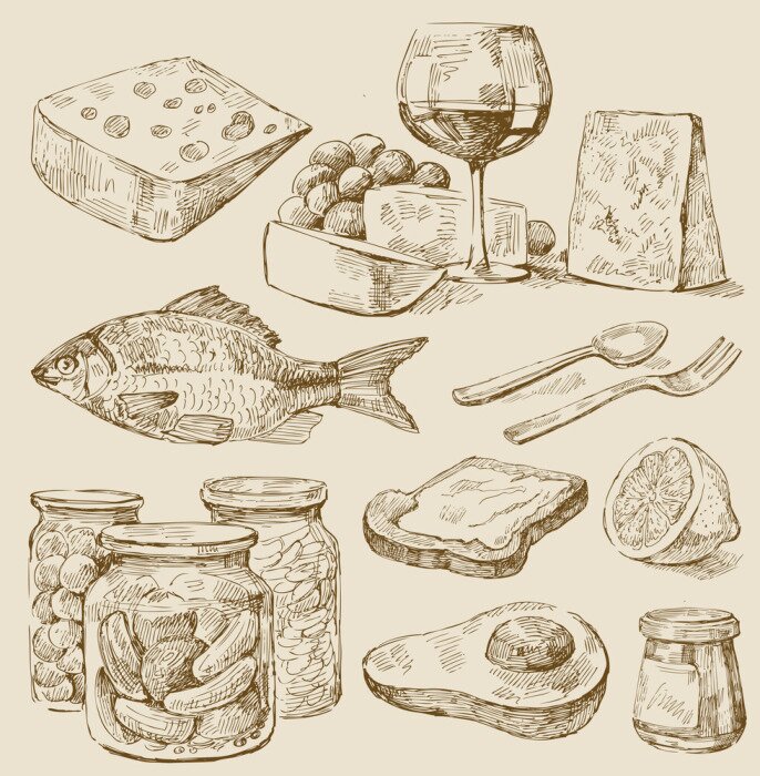 Tableau  Illustrations de cuisine vintage