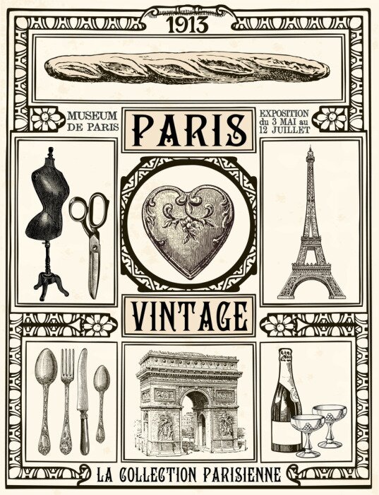 Tableau  Illustrations de style vintage parisien