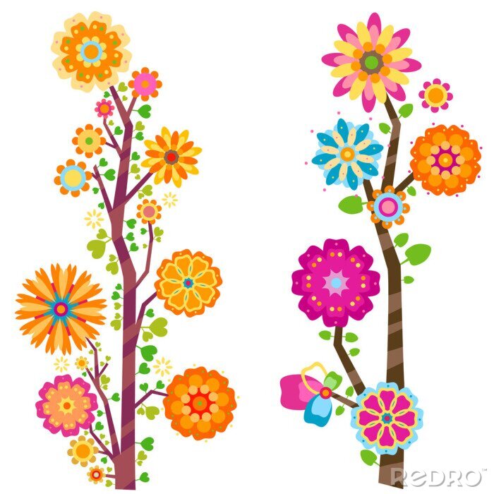 Tableau  Illustrations modernes de deux fleurs multicolores
