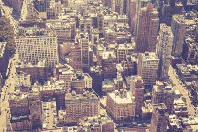 Image aérienne stylisée vintage de Manhattan, NYC.