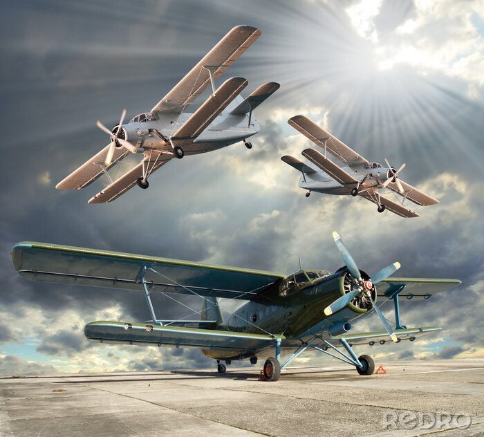 Tableau  Image de style rétro des biplans. thème des transports.