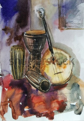 Tableau  Instruments de musique aquarelle